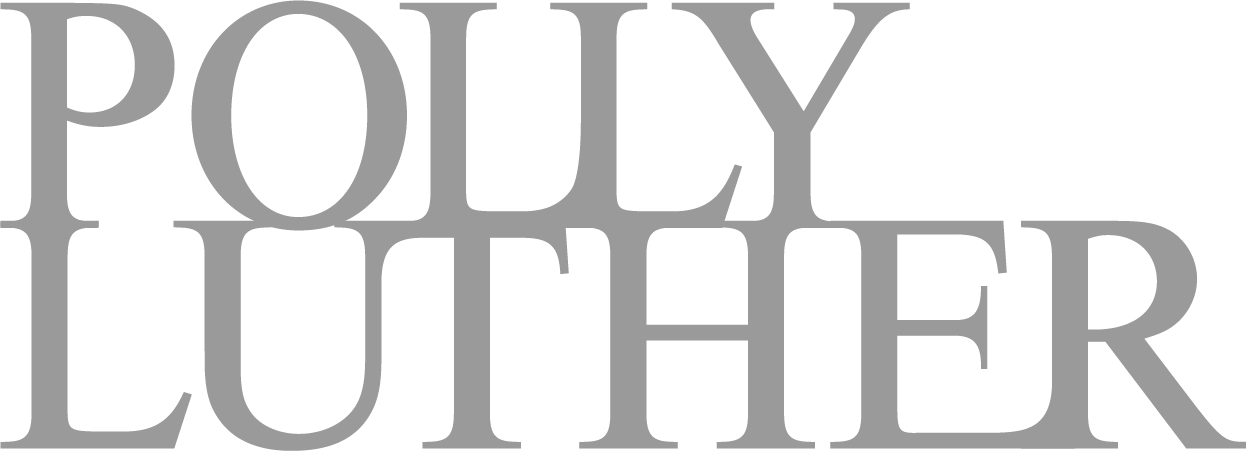 Gray text 'POLLY LUTHER' on a white background